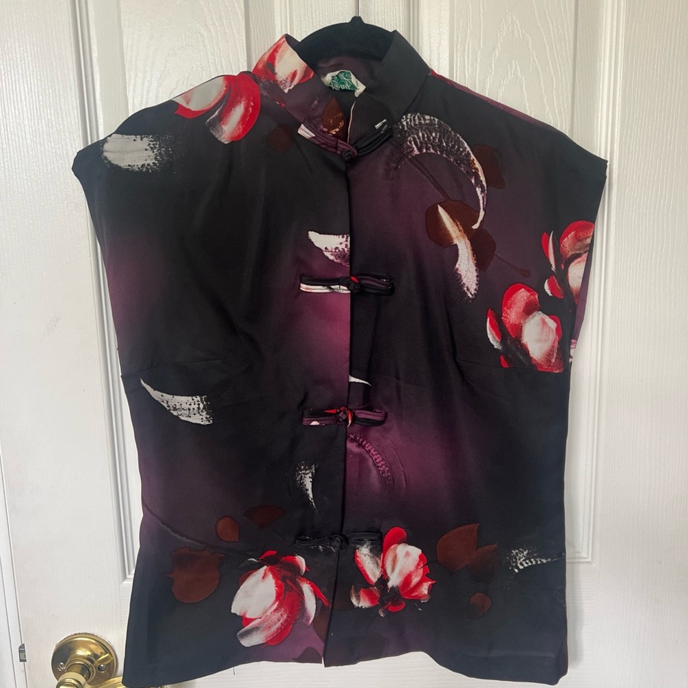 Vtg elegant Custom Made Loray Sz S Blouse Asian Oriental Boho Frog Closures - Picture 7 of 7